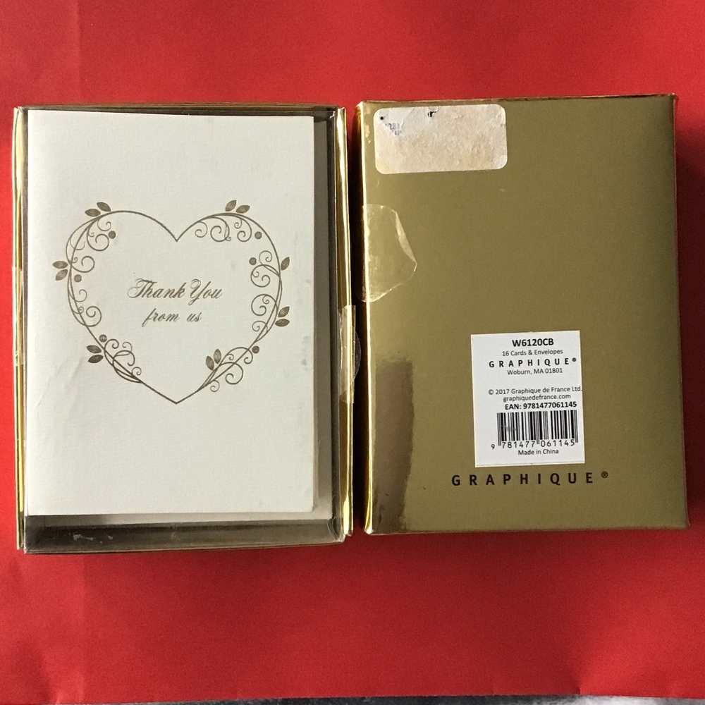 Graphique Gold Thank You Card Set of 2 Boxes (16 Cards and Envelopes each)